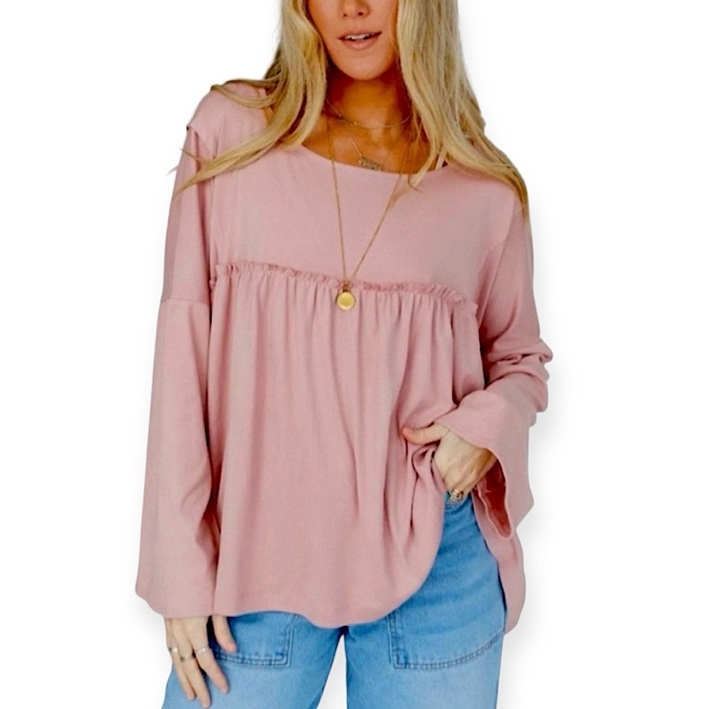 Three Birds Nest Solid Serenity Long Sleeve Babydoll Top NWT